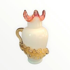 Antique Victorian Stevens & Williams Glass Applied Oak Leaf Vase 6"in